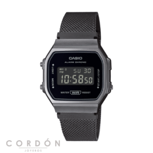Reloj Casio Vintage A168WEMB-1BEF unisex negro con correa de malla milanesa