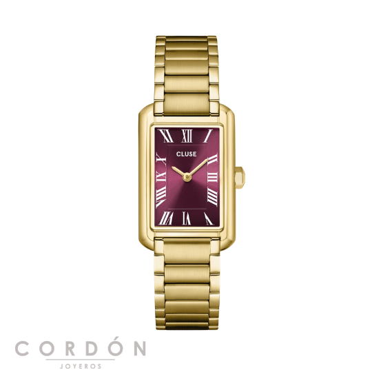 Reloj Cluse Belisenna CW15004 de mujer rectangular dorado con esfera vino vista completa