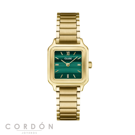 Reloj Cluse Gracieuse Petite CW11828 de mujer dorado con esfera verde vista completa